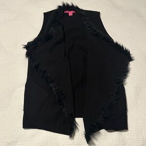 Lilly Pulitzer Black Faux Fur Trim Vest